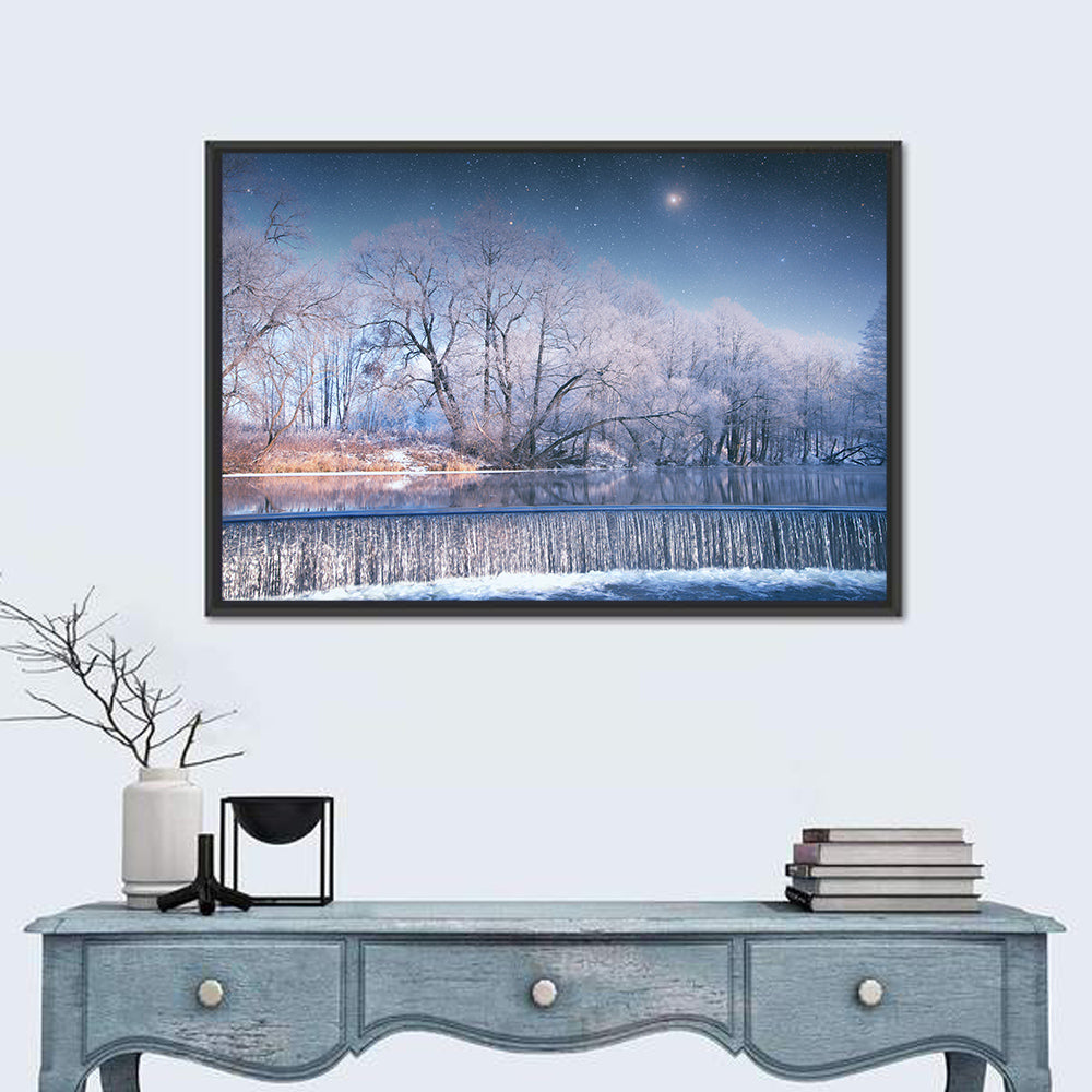 Starlit Winter Waterfall Wall Art
