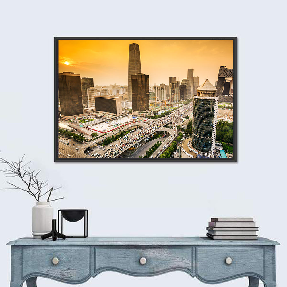 Beijing Cbd Skyline at Sunset Wall Art in a room, landscape