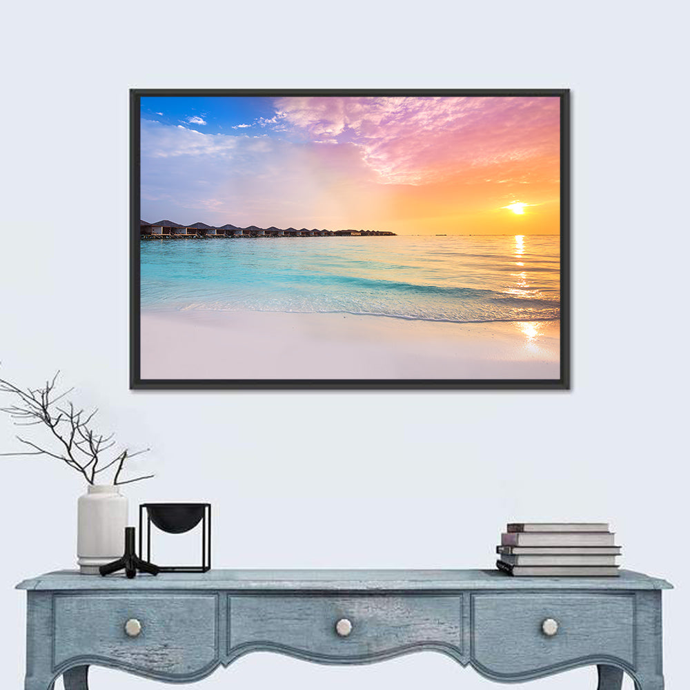 Overwater Bungalows at Sunset Wall Art