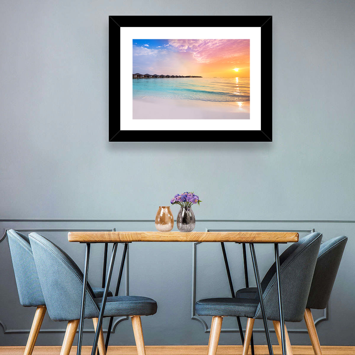 Overwater Bungalows at Sunset Wall Art