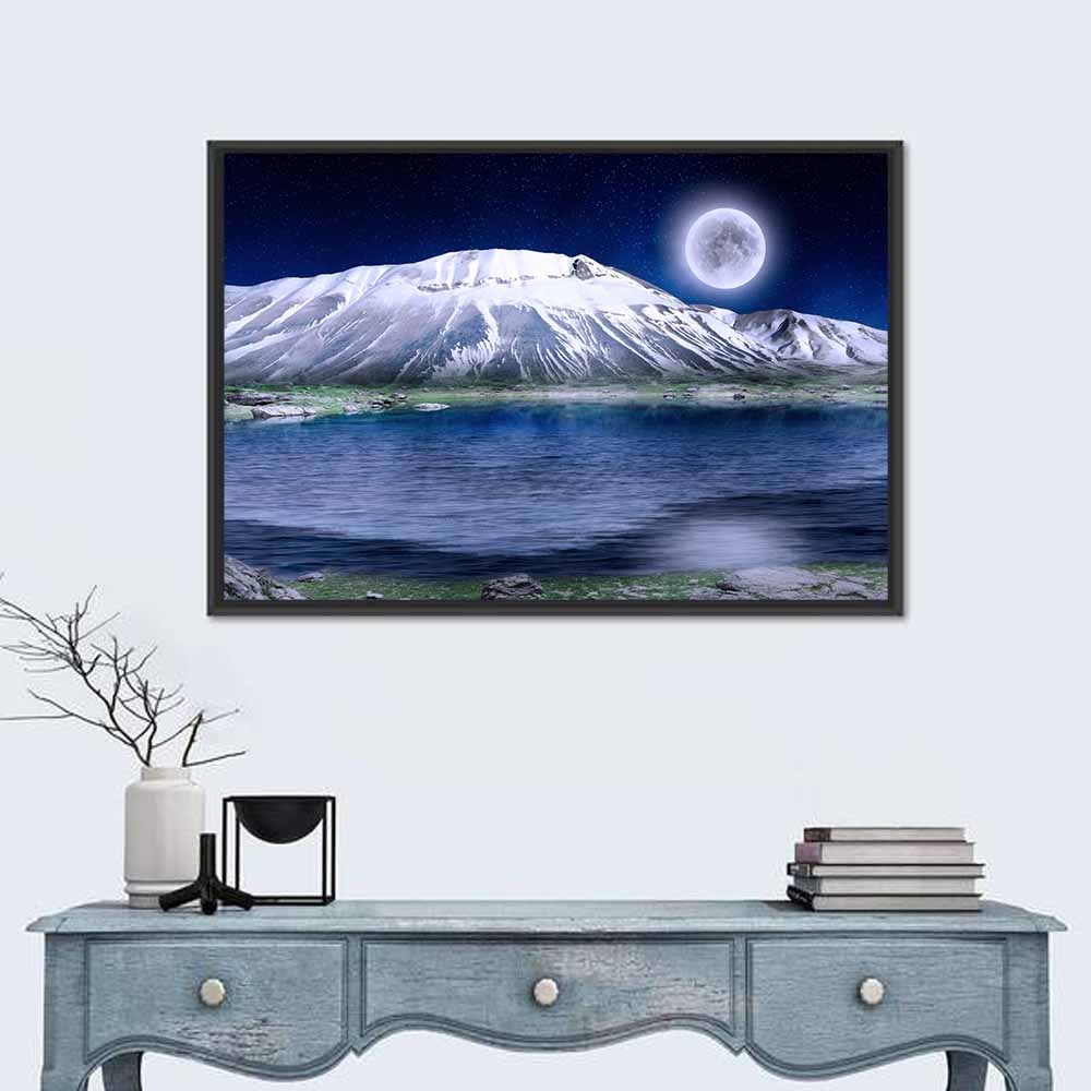 Moonlit Winter Mountain Lake Wall Art