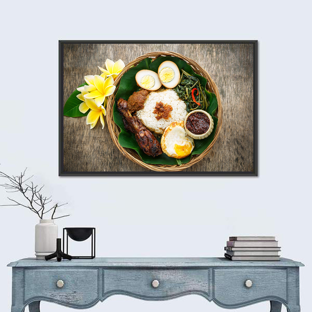 Nasi Campur in Woven Basket Wall Art in a room, landscape