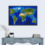 Satellite-style Blue World Map Wall Art