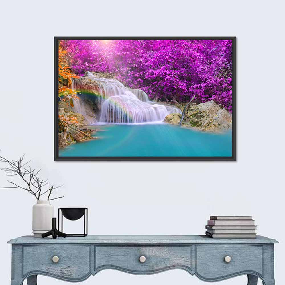 Dreamy Purple Forest Waterfall Wall Art
