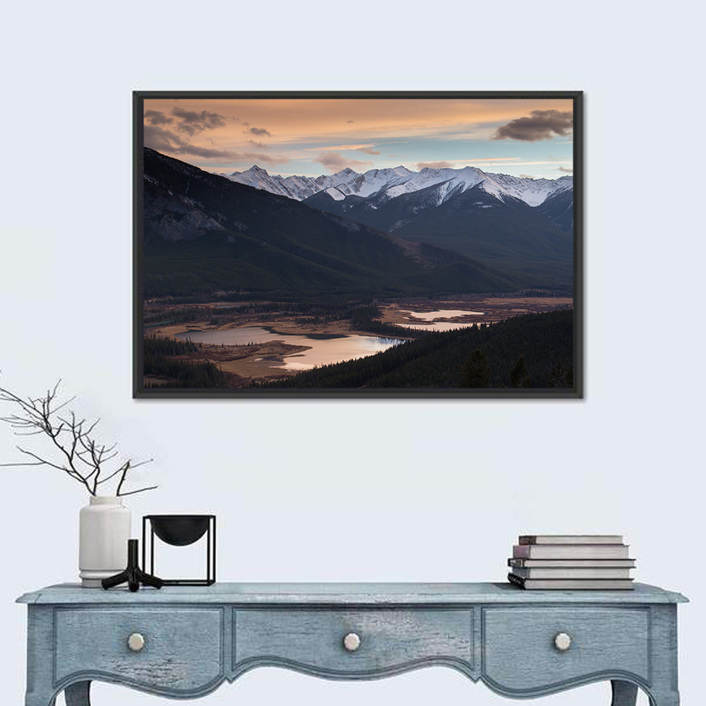 Banff Mountain Lake at Dusk Wall Art in a room, landscape