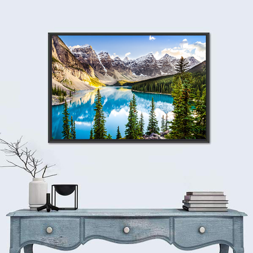 Moraine Lake Reflections Wall Art in a room, landscape