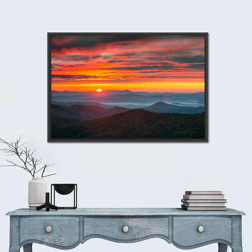 Blue Ridge Sunrise Over Misty Ridges Wall Art