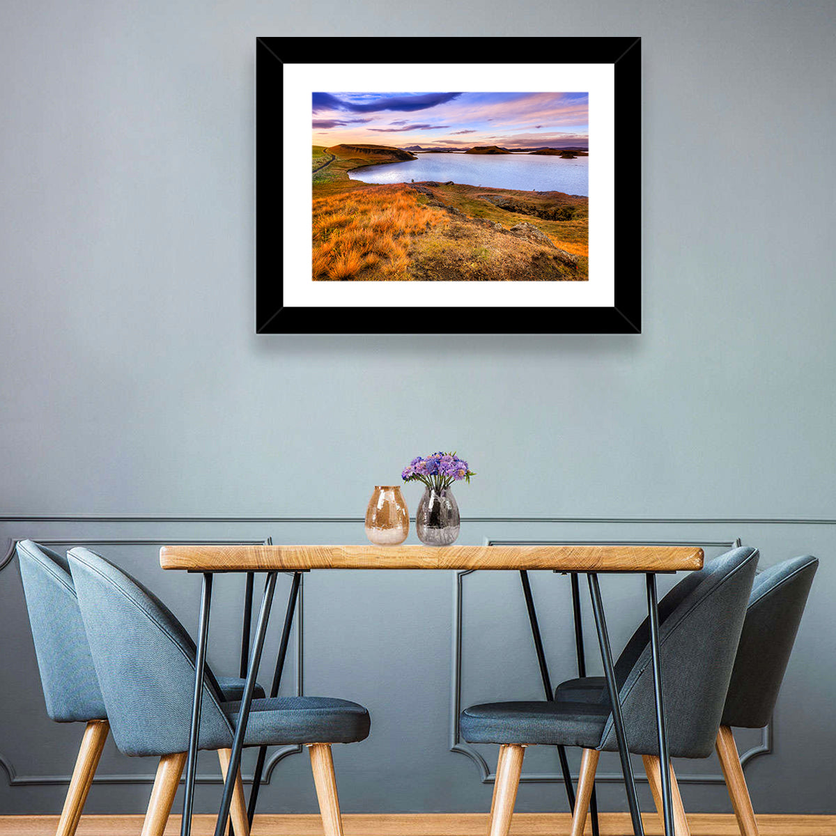Sunset Over Lake Myvatn Wall Art in a room, landscape