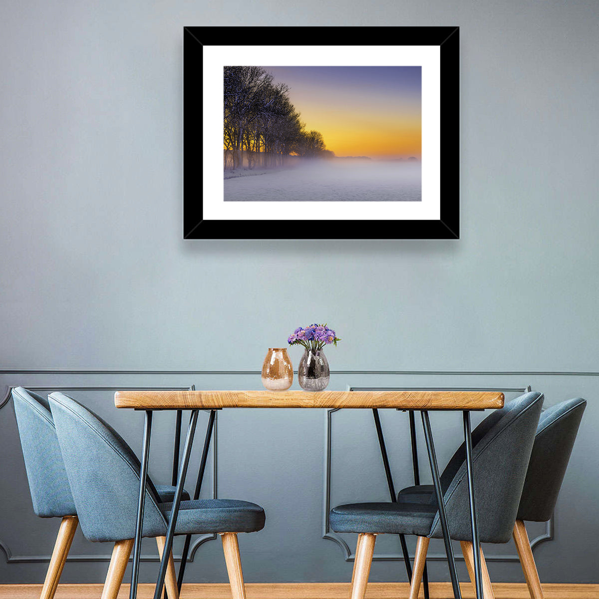Winter Fog at Sunset Wall Art in a room, landscape