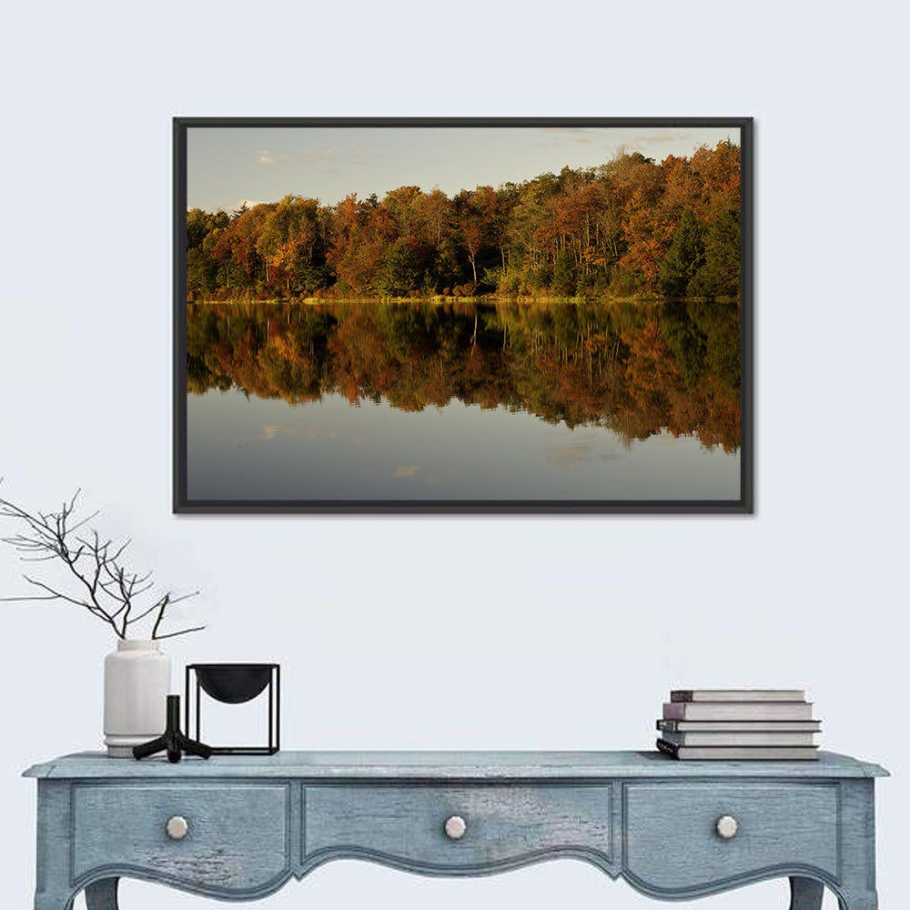Lake Jean Reflection Wall Art in a room, landscape