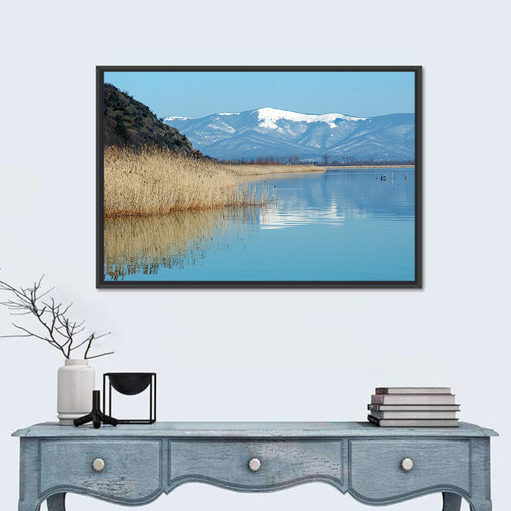 Prespa Lake Reflections Wall Art in a room, landscape