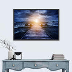 Sunlit Wooden Jetty at Dusk Wall Art