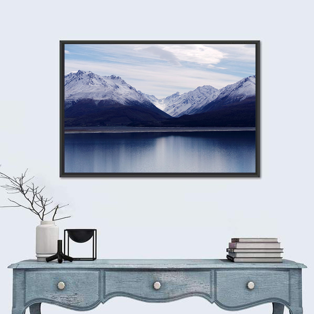Lake Pukaki Reflection Wall Art in a room, landscape