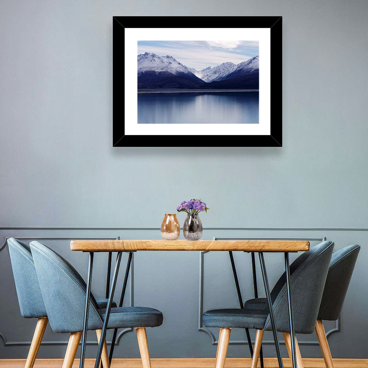 Lake Pukaki Reflection Wall Art in a room, landscape