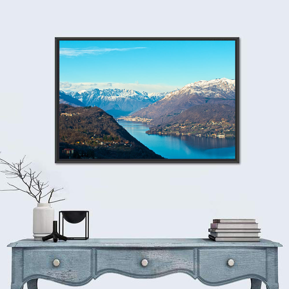 Lake Orta Mountain Reflection Wall Art in a room, landscape