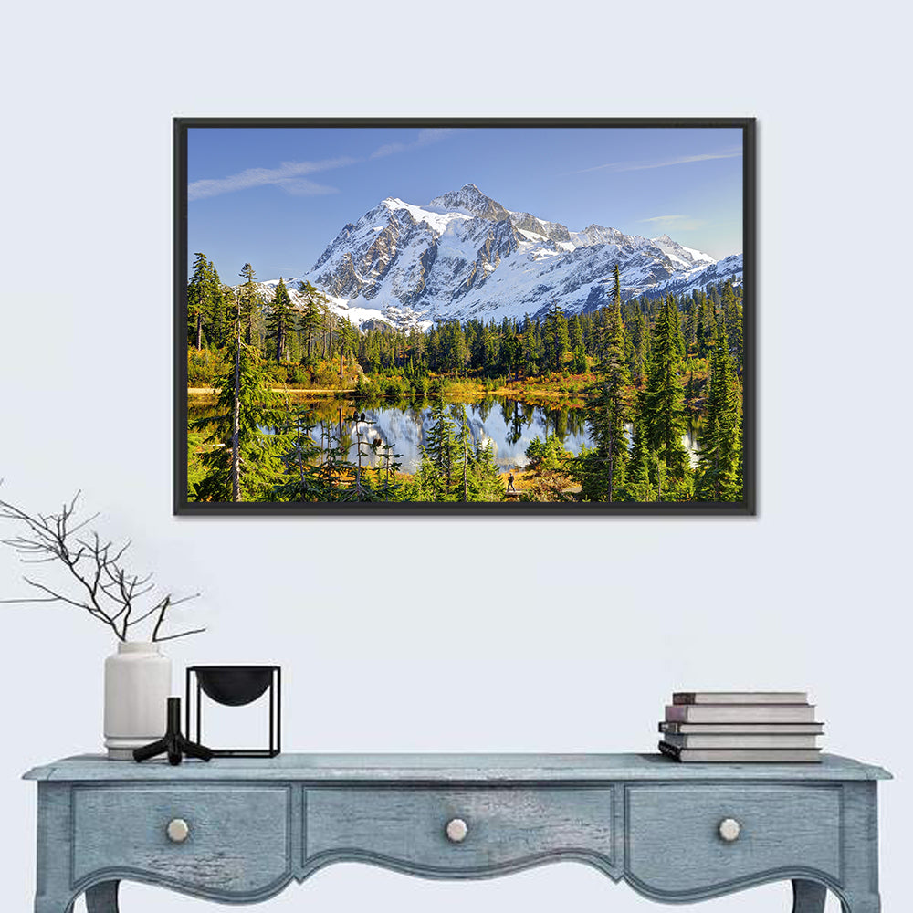 Mount Shuksan Lake Reflection Wall Art in a room, landscape
