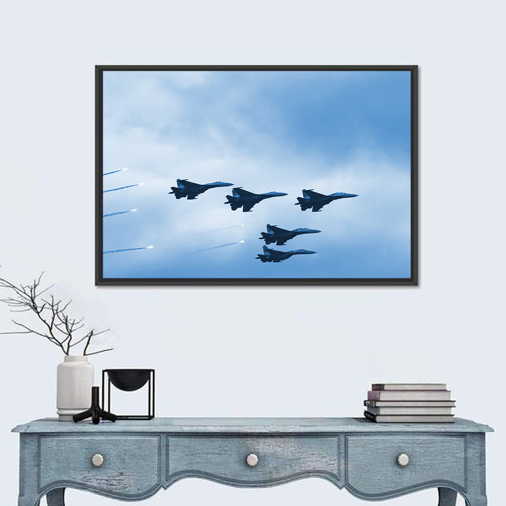 Five Fighter Jets in Formation Wall Art
