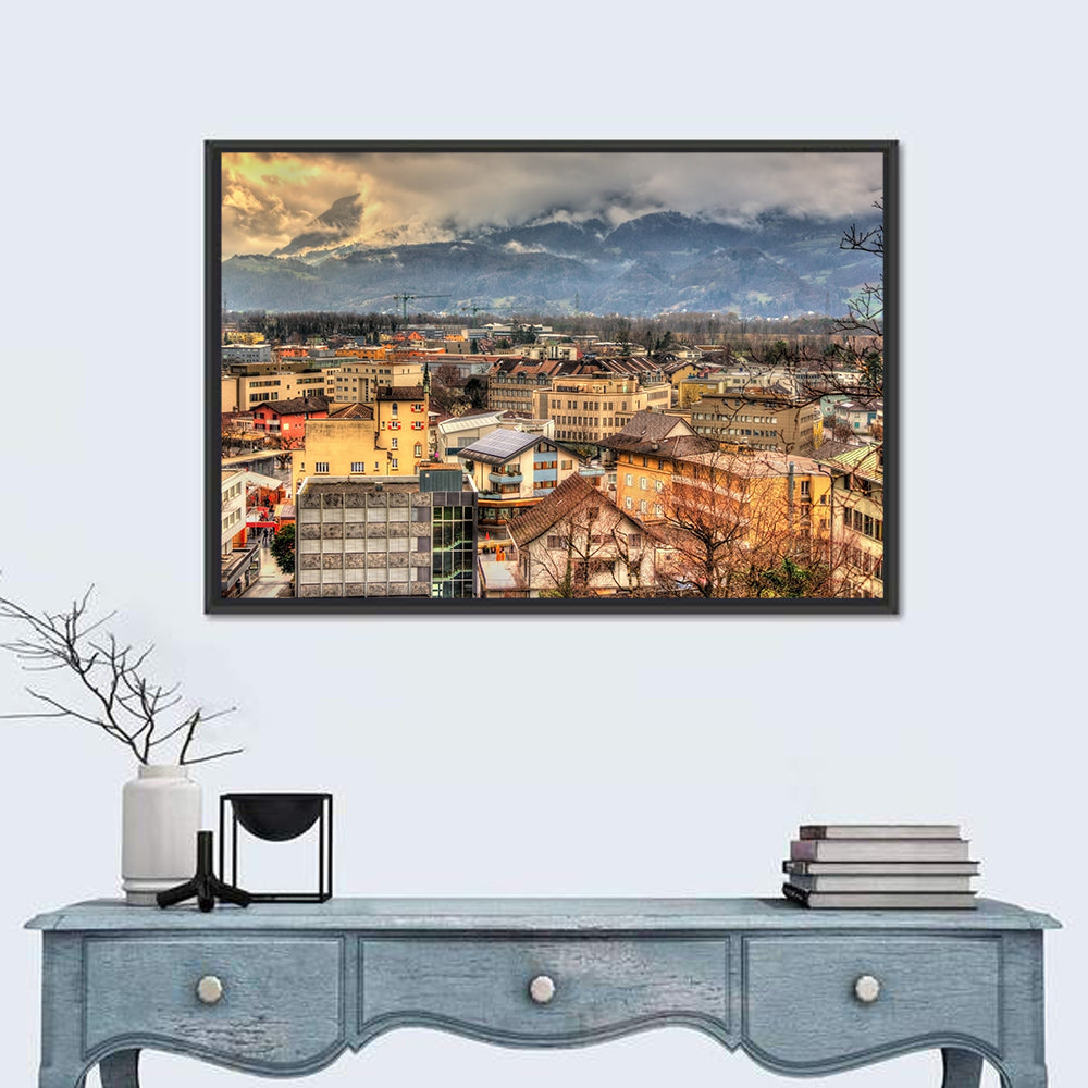 Vaduz Autumn Cityscape Wall Art in a room, landscape