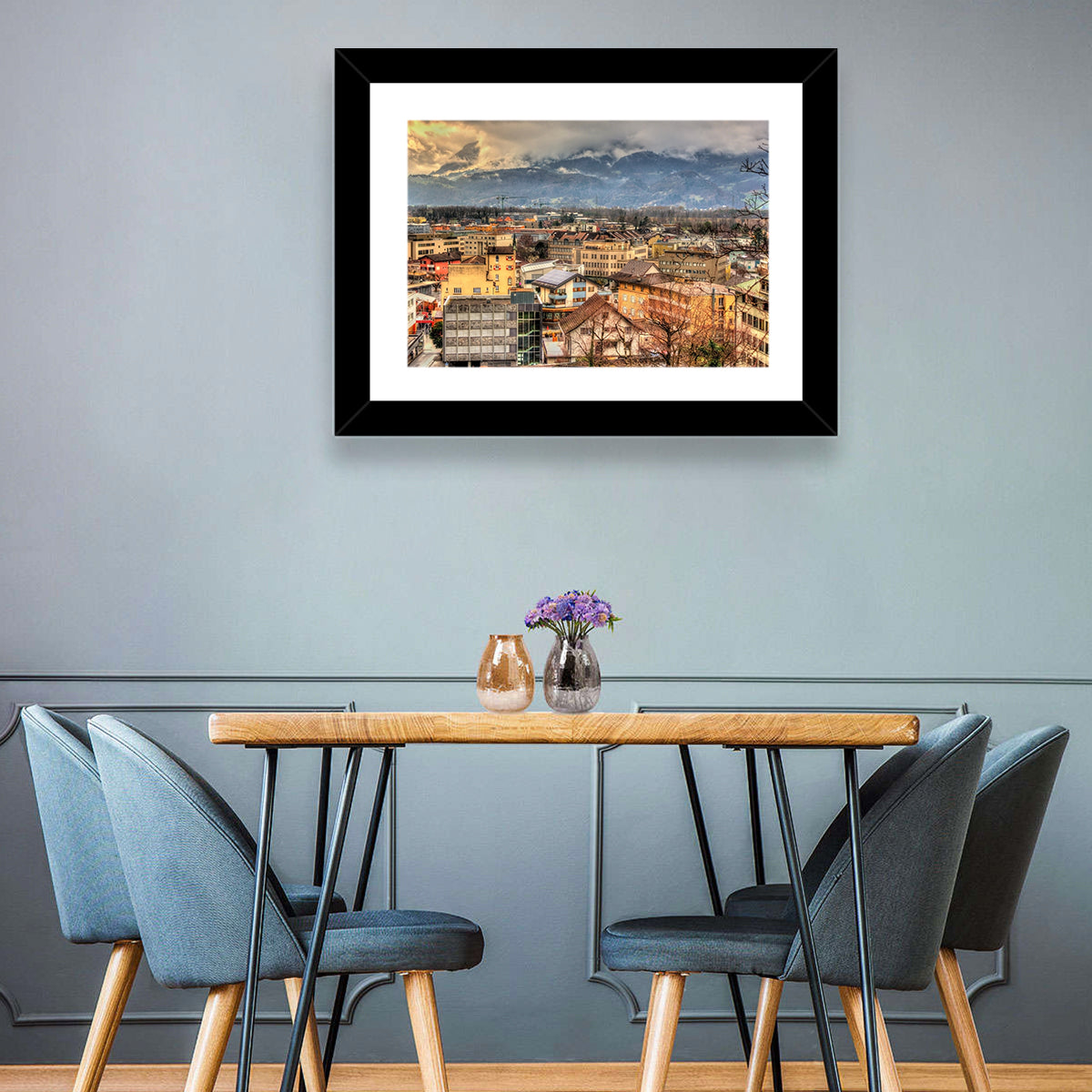 Vaduz Autumn Cityscape Wall Art in a room, landscape