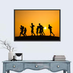 Six Runners Silhouette at Golden Sunset Wall Art