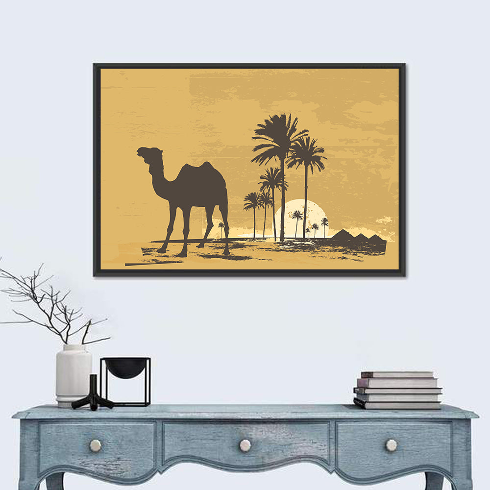 Giza Camel Silhouette Wall Art in a room, landscape