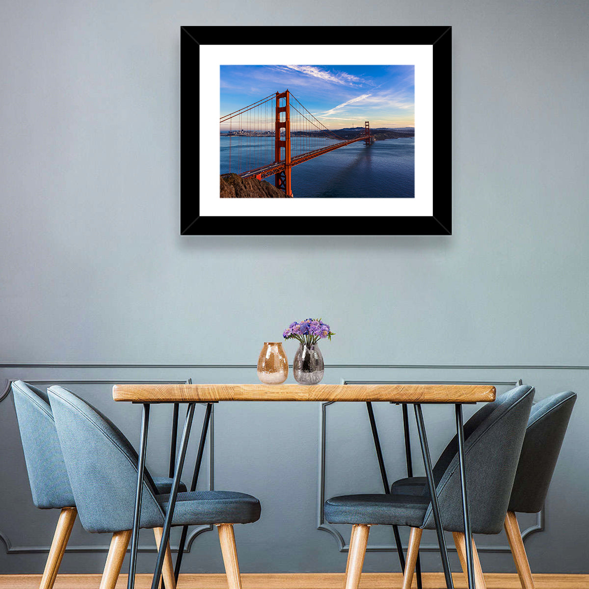 Golden Gate Bridge at Golden Hour Wall Art in a room, landscape