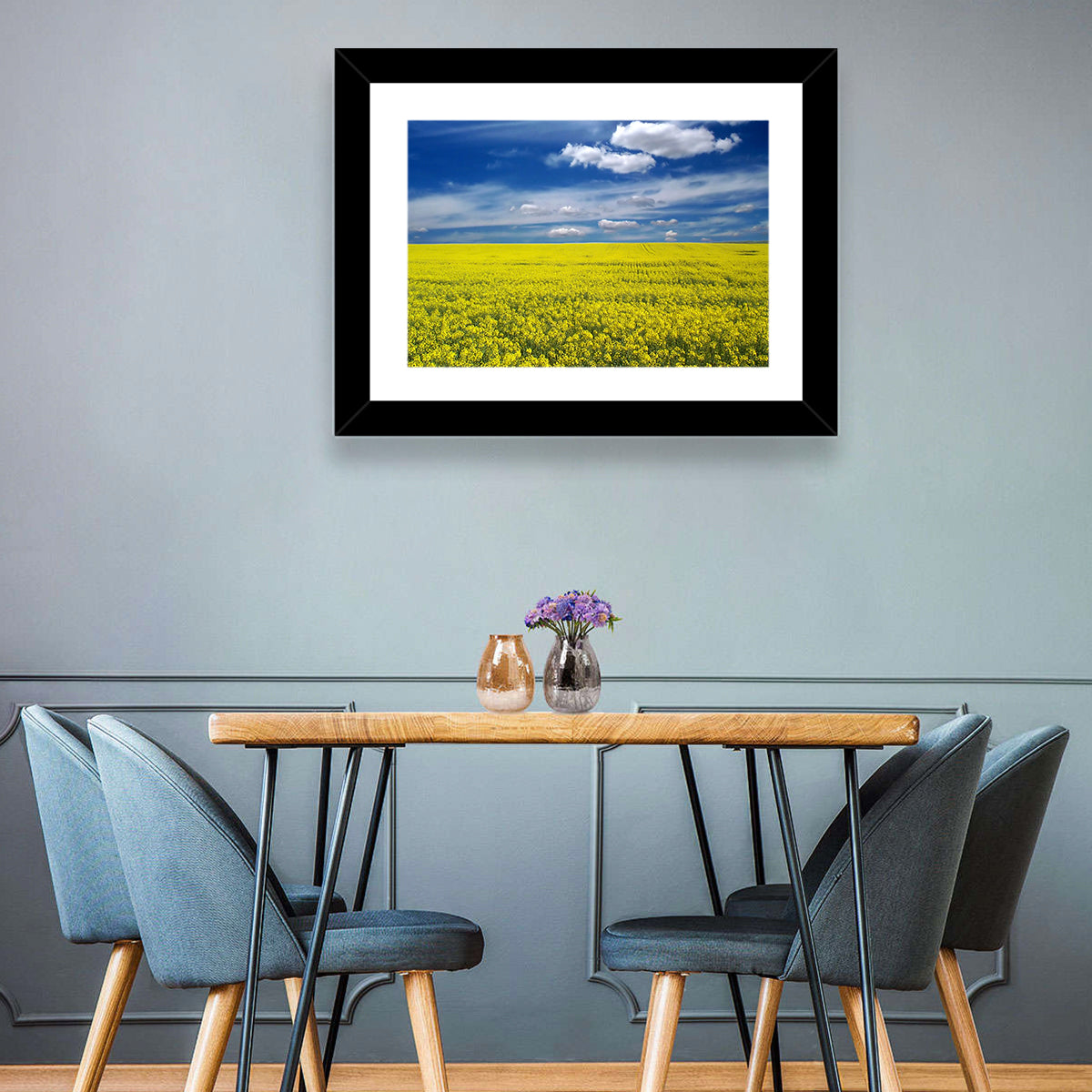 Sunlit Canola Field Wall Art in a room, landscape