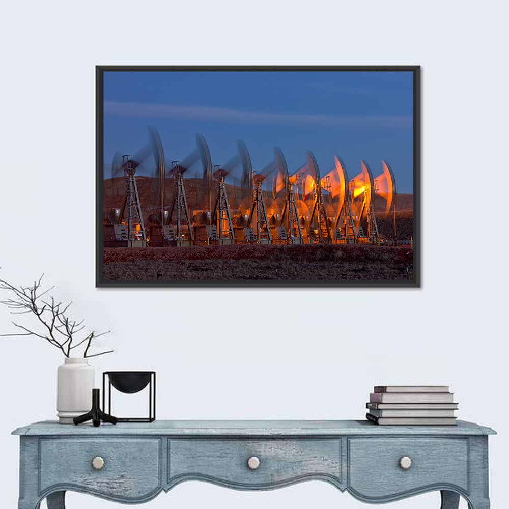 Oil Pump Jacks at Dusk Wall Art in a room, landscape