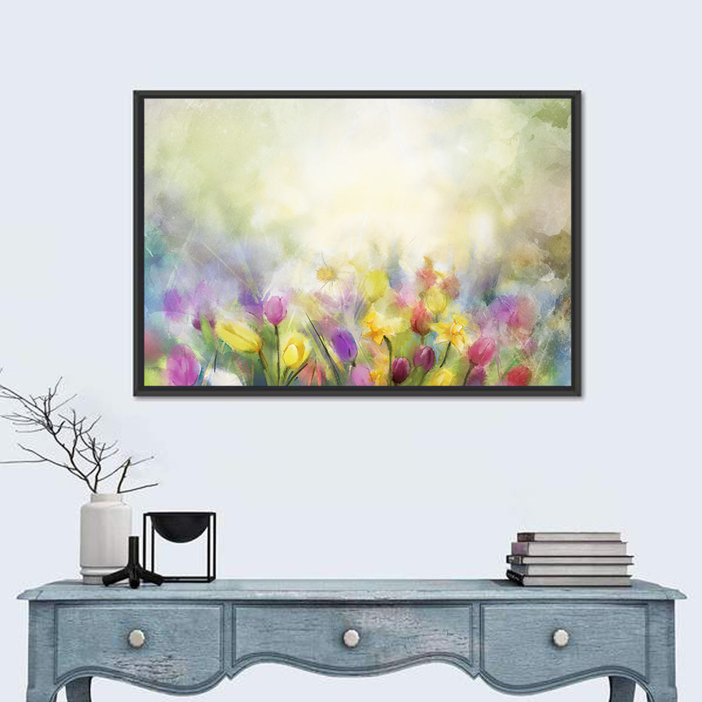 Soft Focus Tulip Meadow Wall Art in a room, landscape