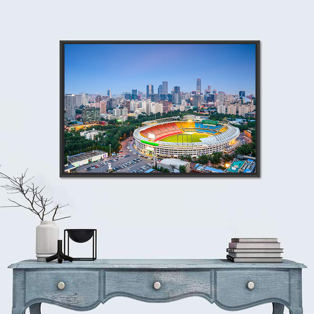 Workers' Stadium at Dusk, Beijing Skyline Wall Art in a room, landscape