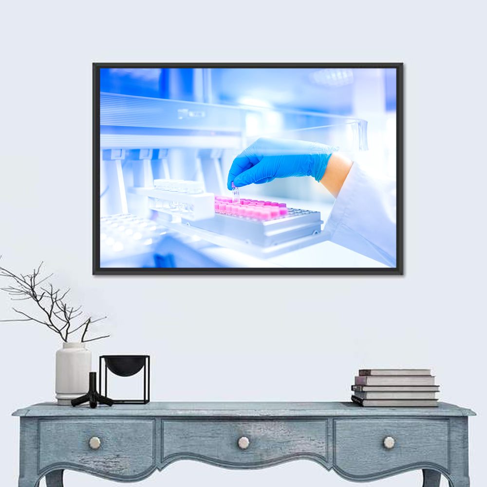 Gloved Hand with Vial and Pink-capped Tubes Wall Art