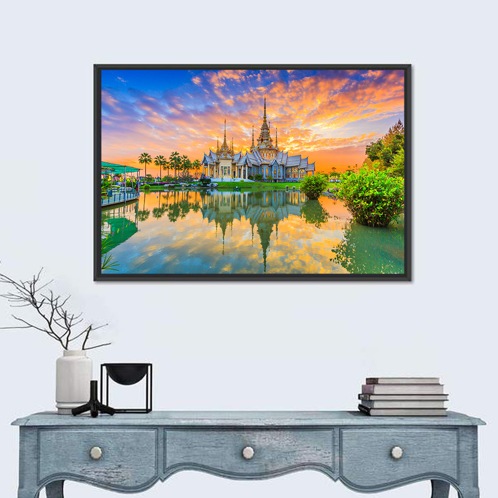 Wat Non Kum Sunset Reflection Wall Art in a room, landscape