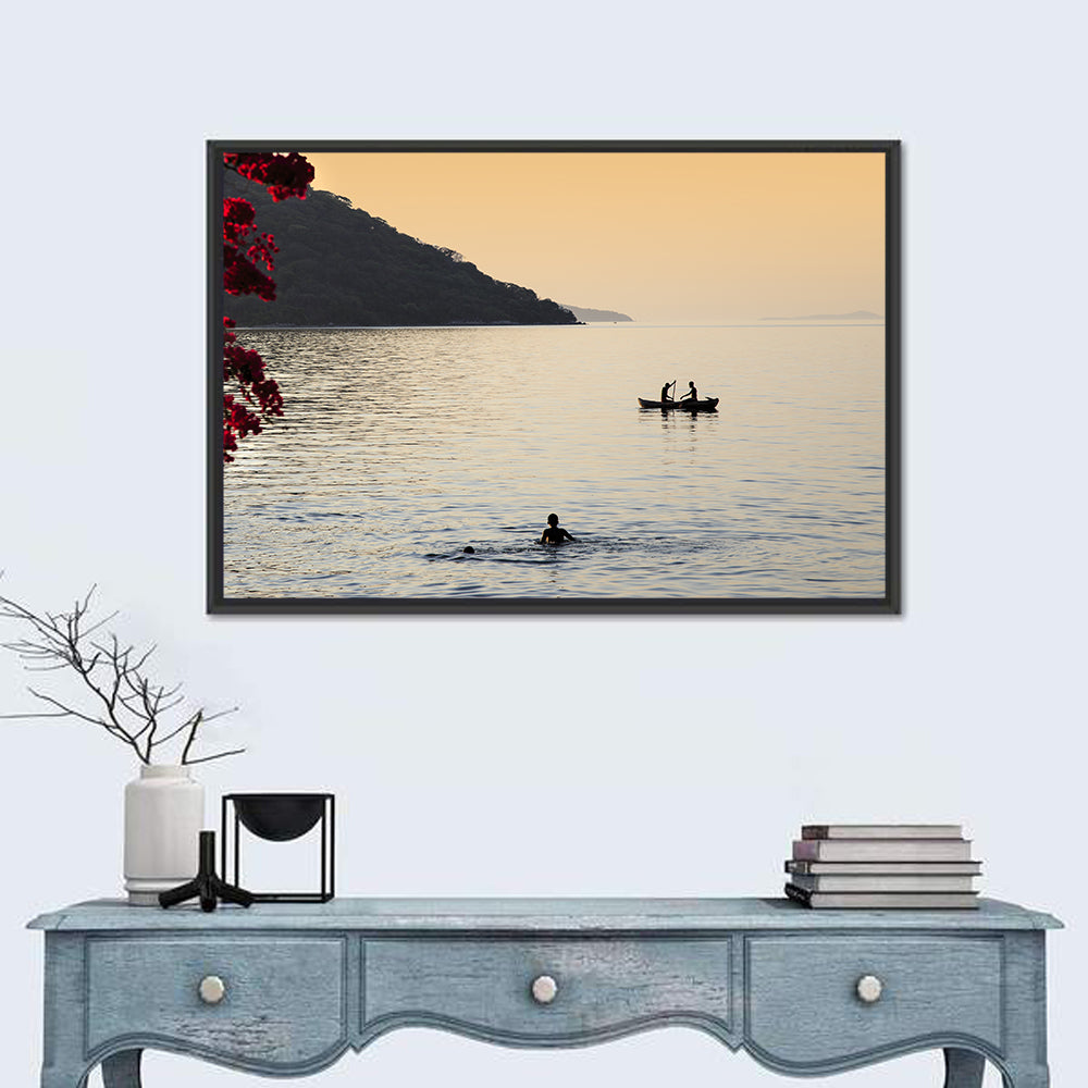 Lake Malawi Golden Hour Wall Art in a room, landscape