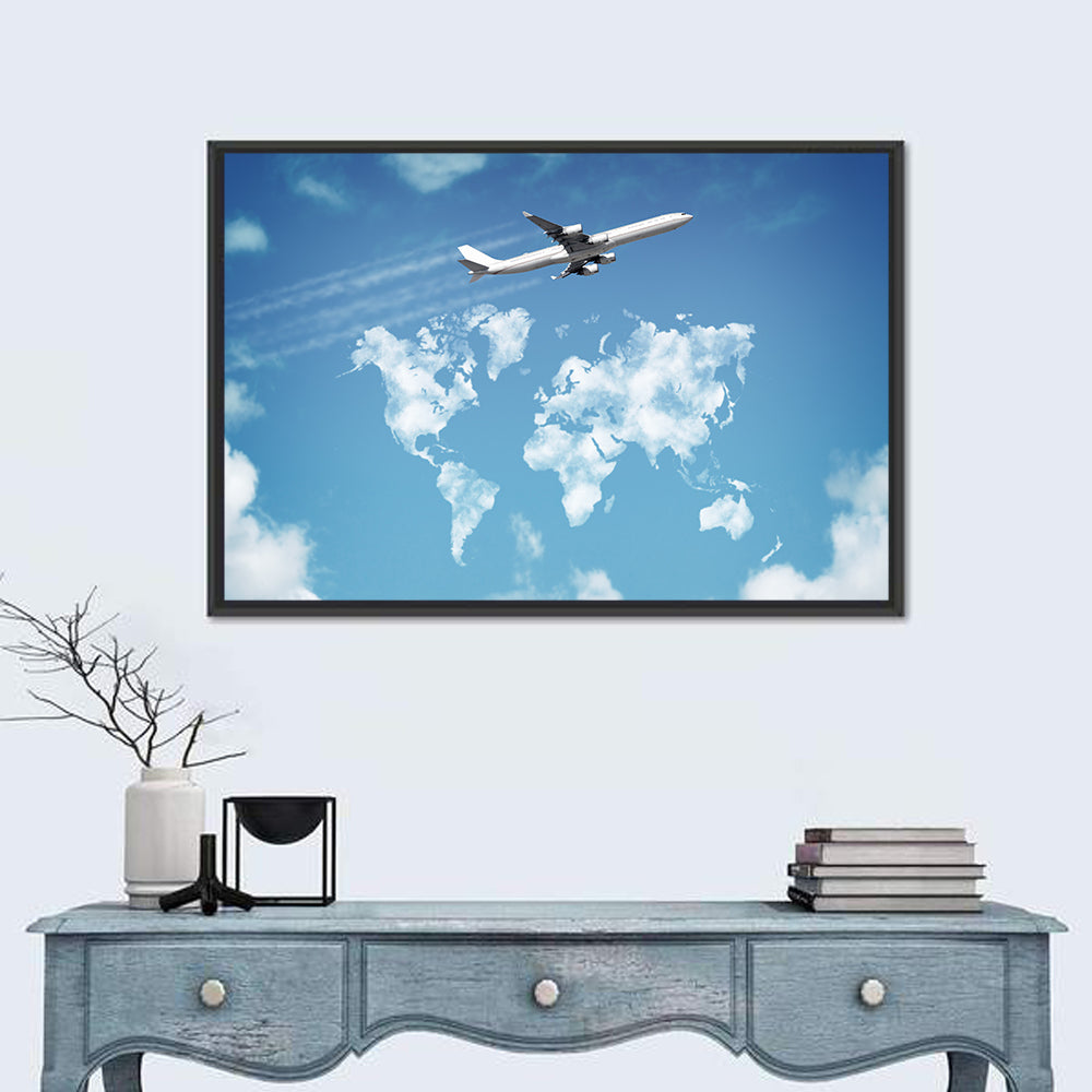 Jet Over Cloud World Map Wall Art