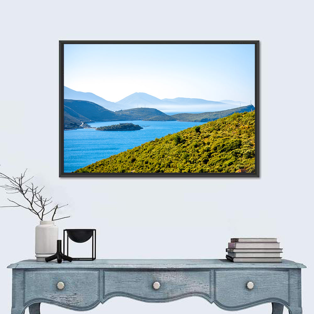 Porto Palermo Bay with Ali Pasha Castle Wall Art in a room, landscape