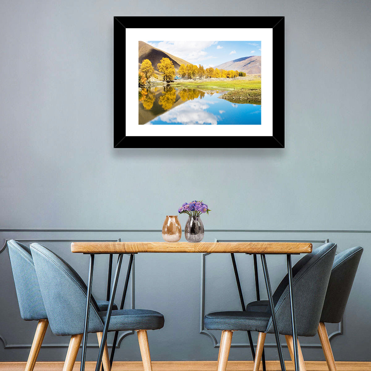 Chanxi Autumn Reflection Road Wall Art in a room, landscape