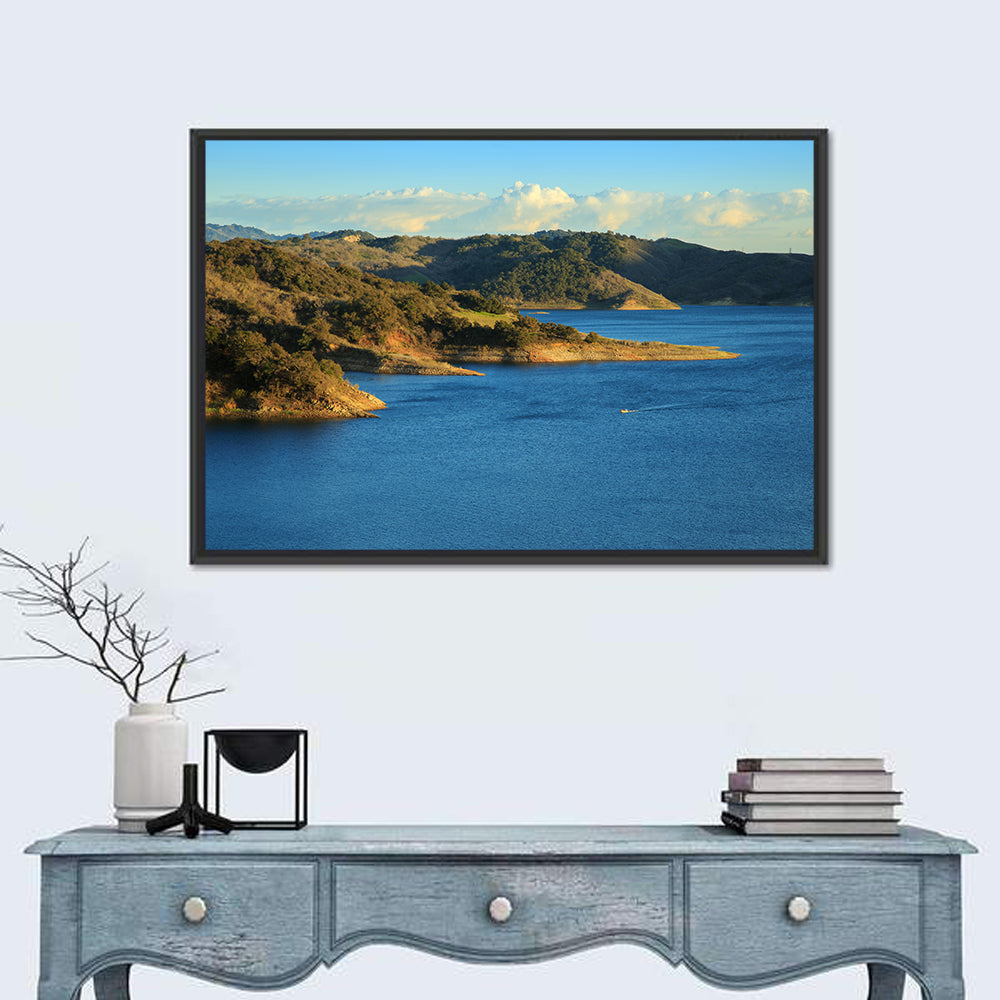 Lake Casitas Golden Hour Wall Art in a room, landscape