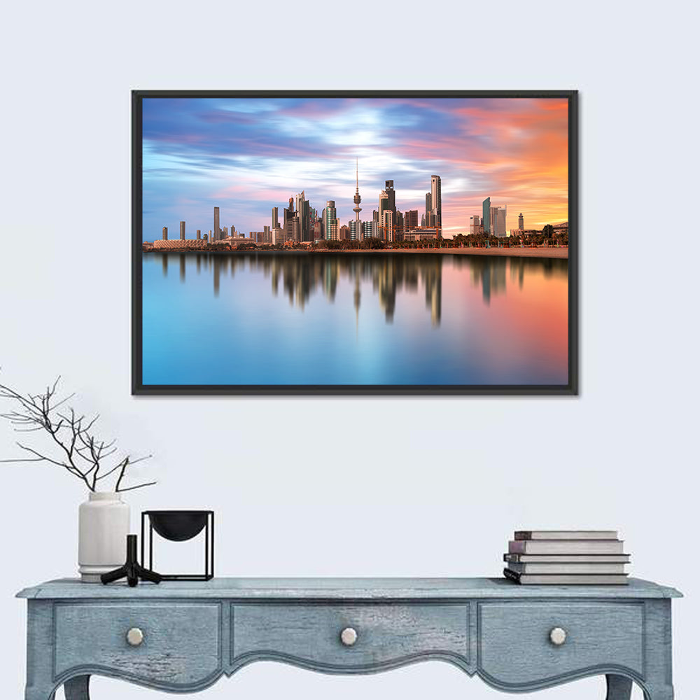 Kuwait City Skyline at Sunset Wall Art in a room, landscape