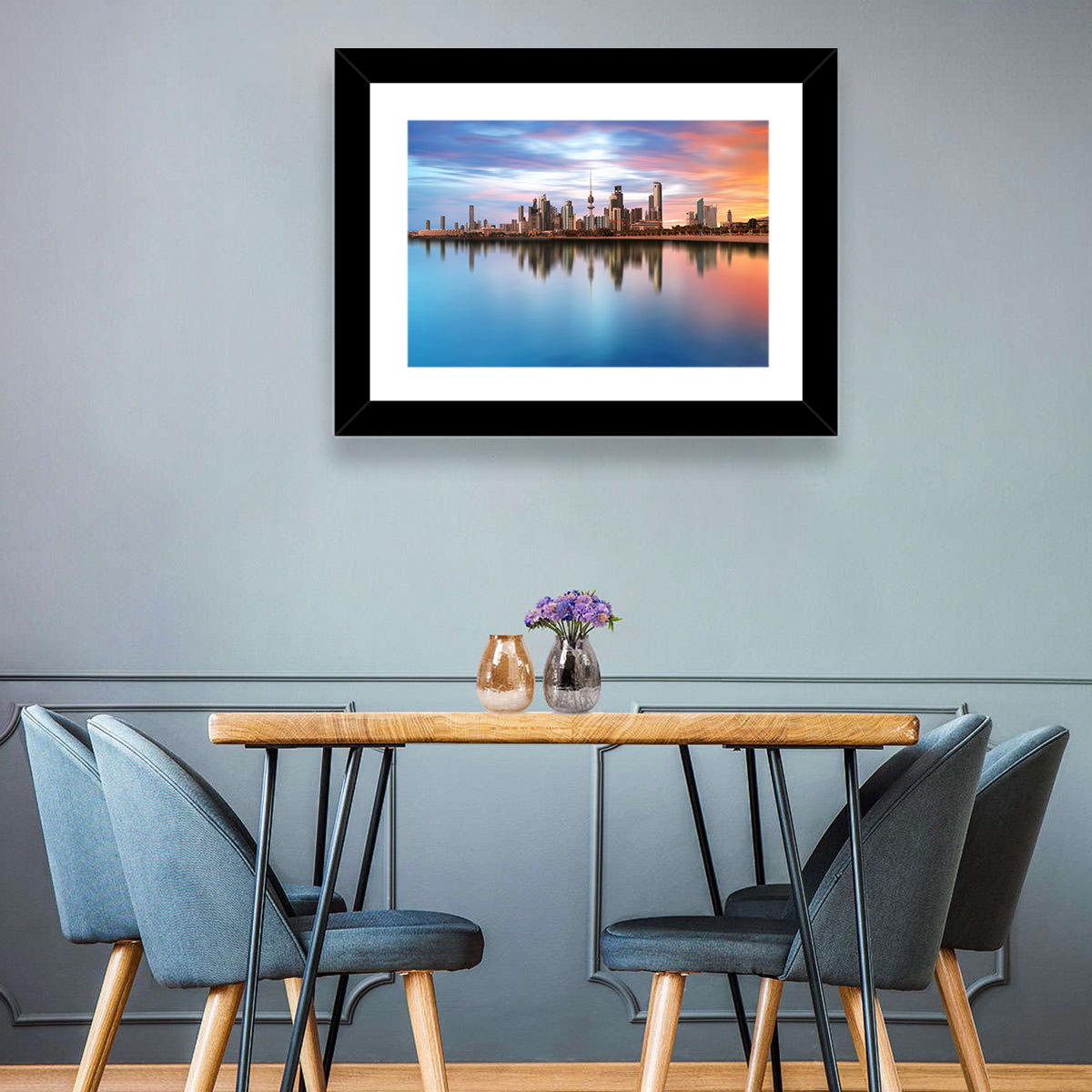Kuwait City Skyline at Sunset Wall Art in a room, landscape