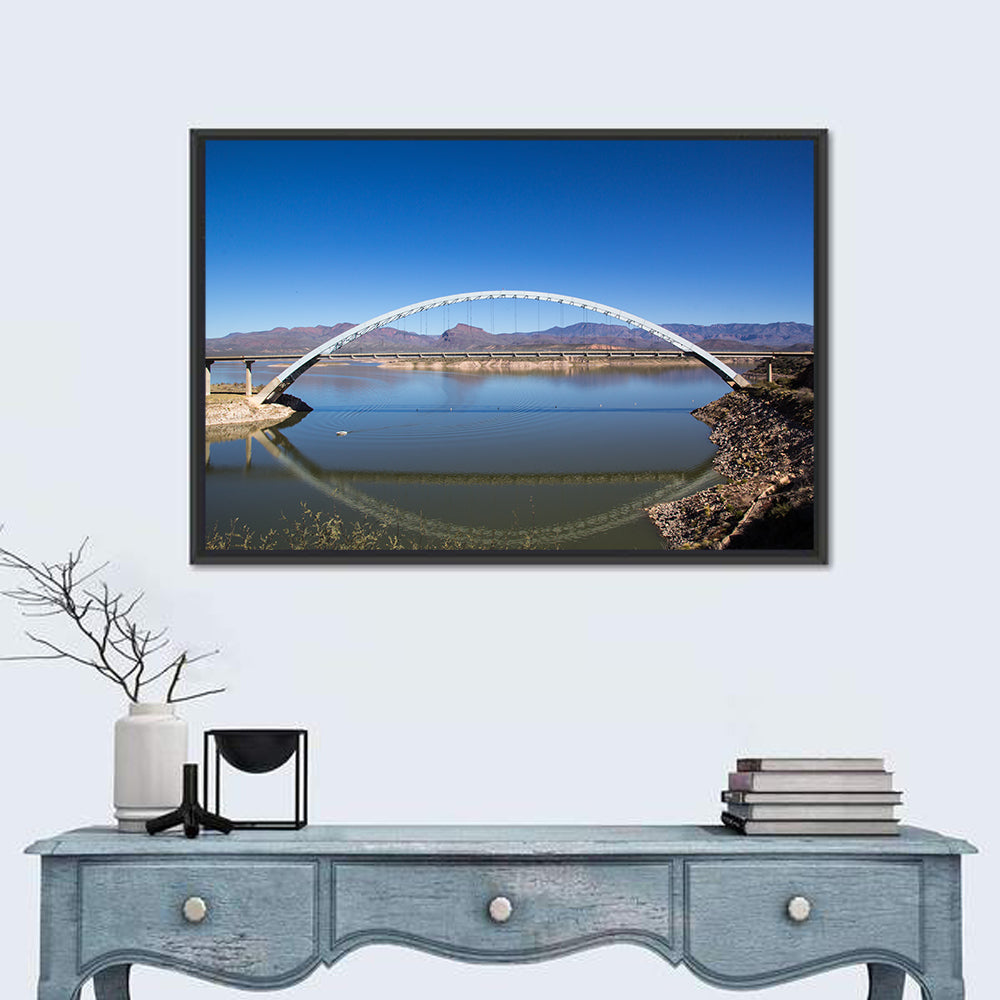 Roosevelt Lake Arch Bridge Wall Art in a room, landscape