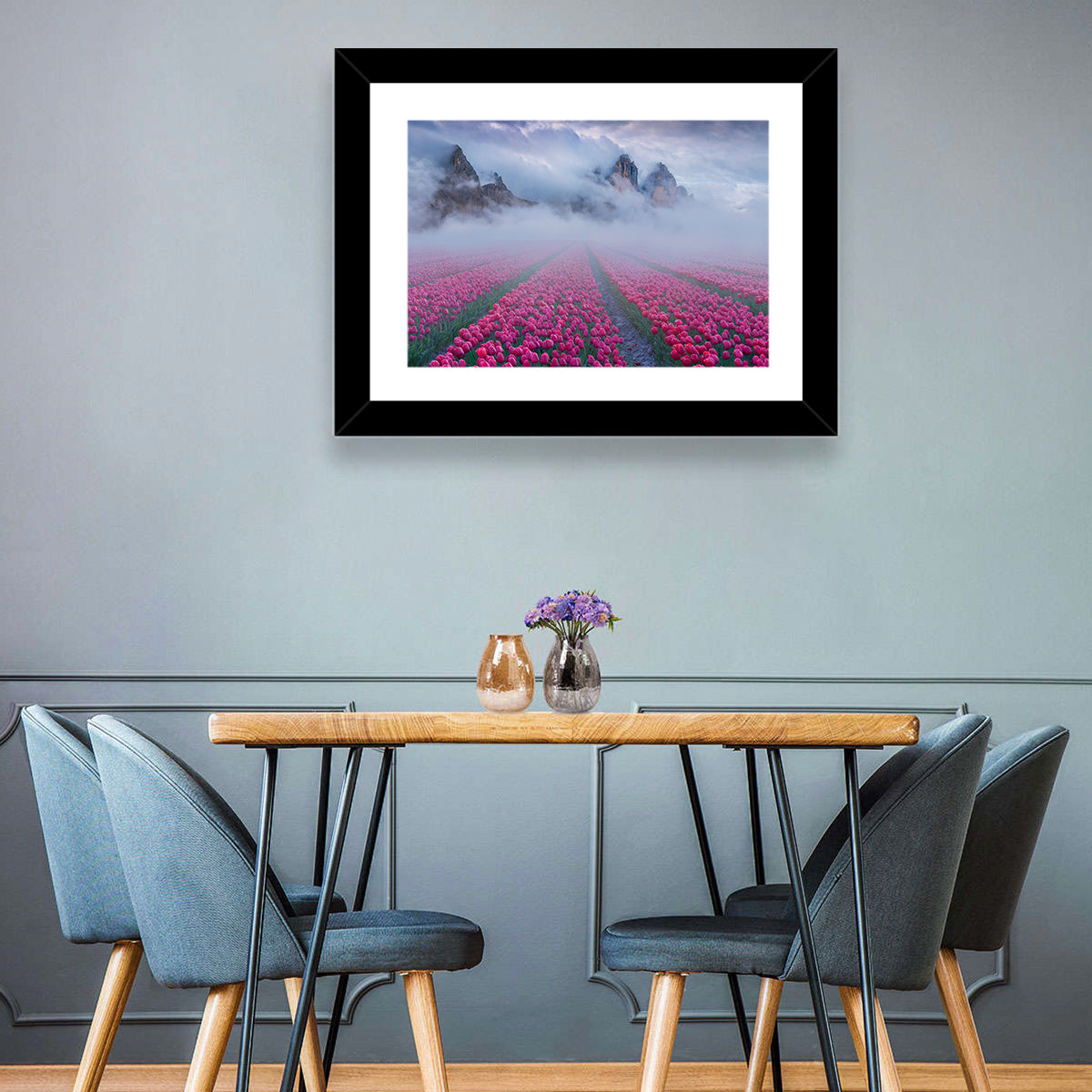 Foggy Tulips Field Wall Art
