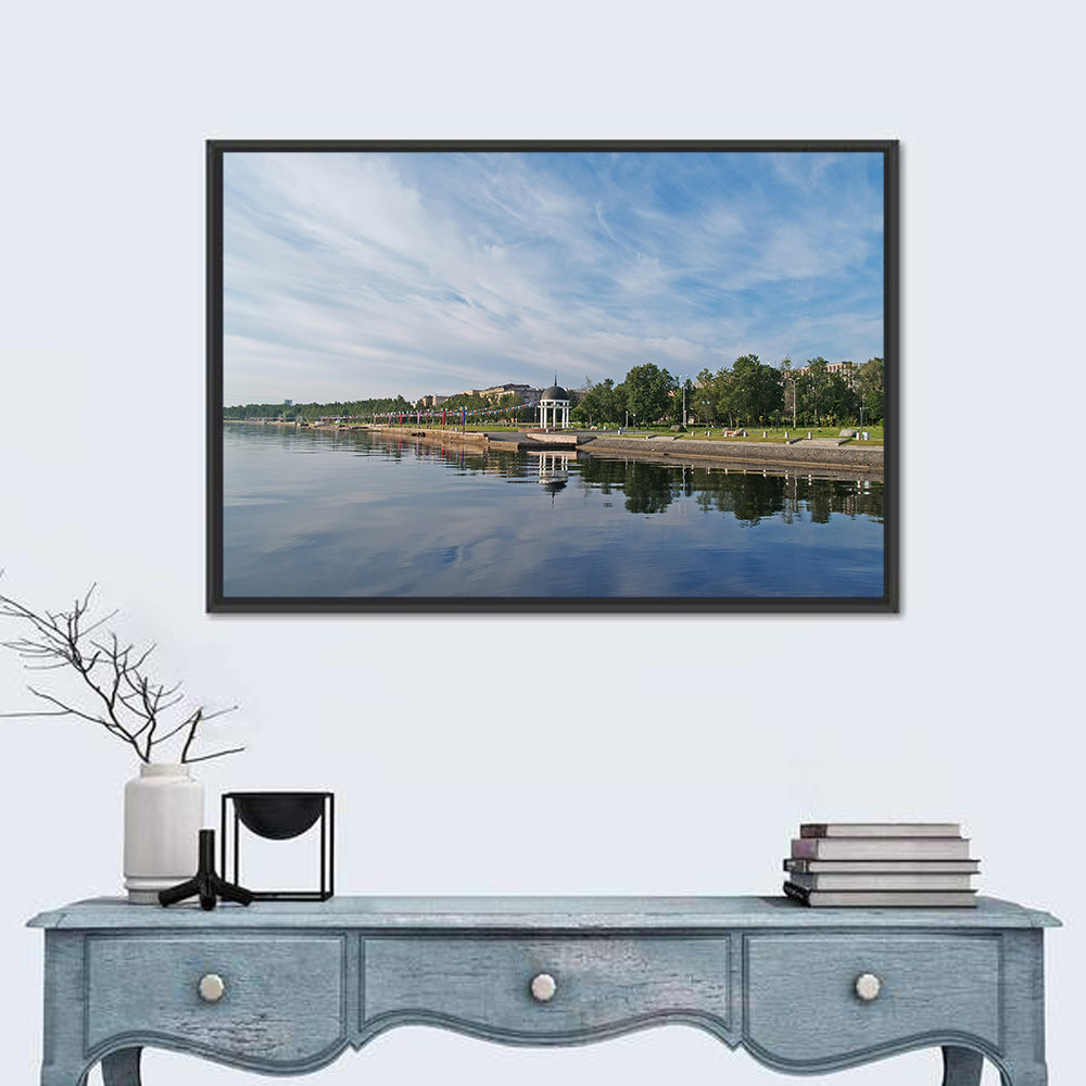 Lake Onega Promenade with Gazebo Wall Art in a room, landscape