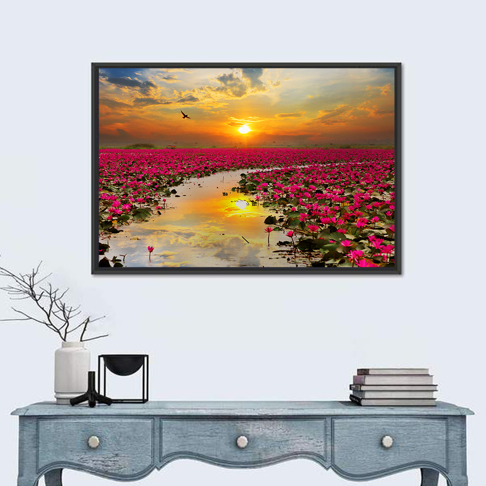Golden Hour Lotus Field Wall Art
