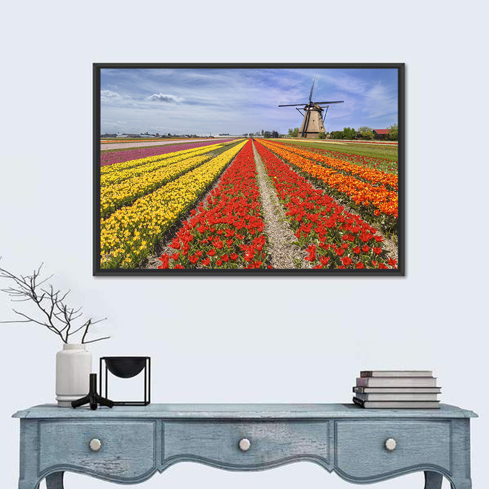 Spring Tulip Fields with Dutch Windmill Wall Art