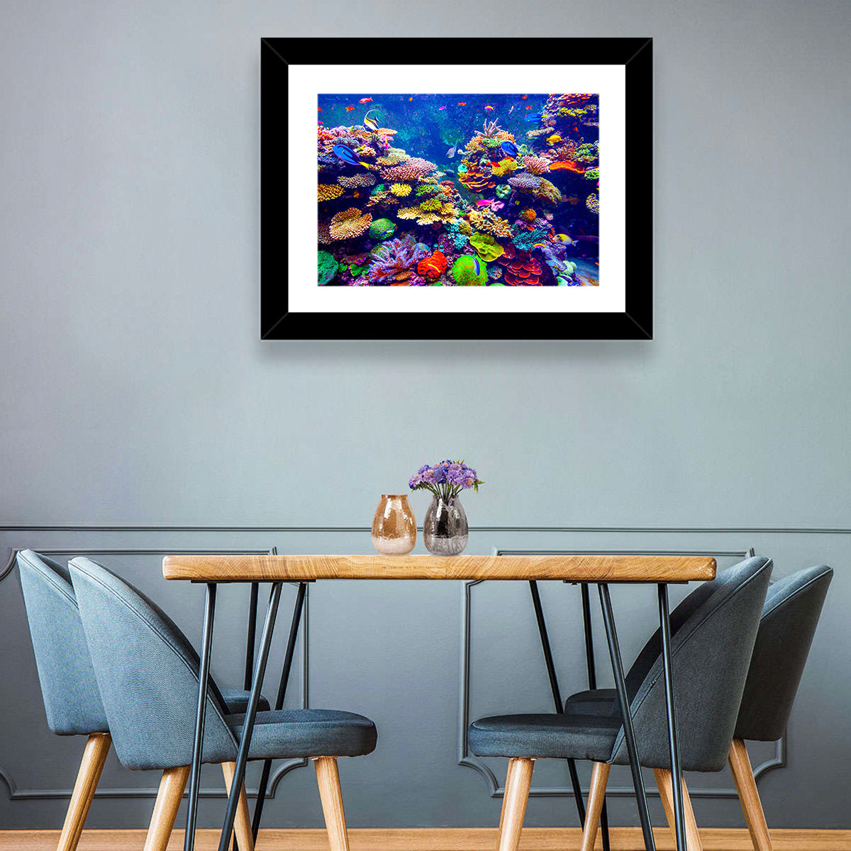 Tropical Coral Reef Aquarium Wall Art in a room, landscape