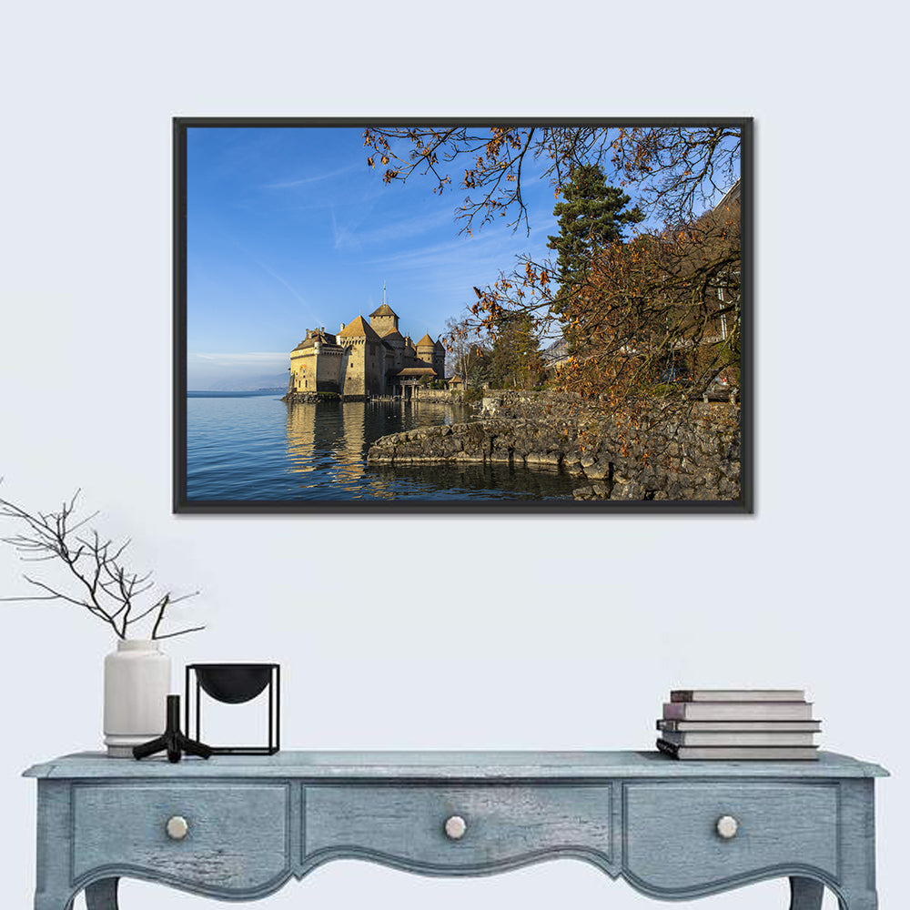 Chillon Castle on Lake Geneva Wall Art in a room, landscape