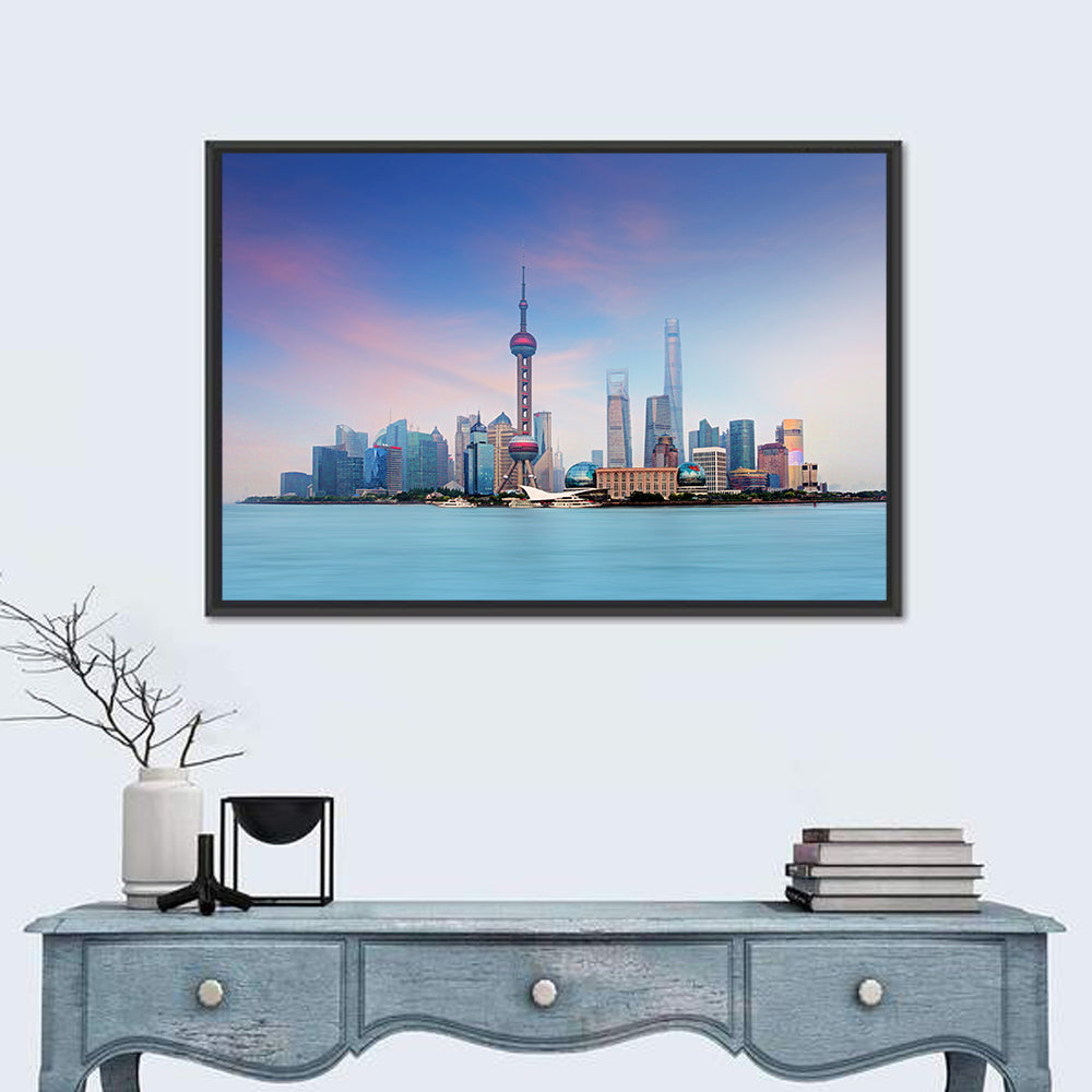 Shanghai Lujiazui Skyline Wall Art in a room, landscape