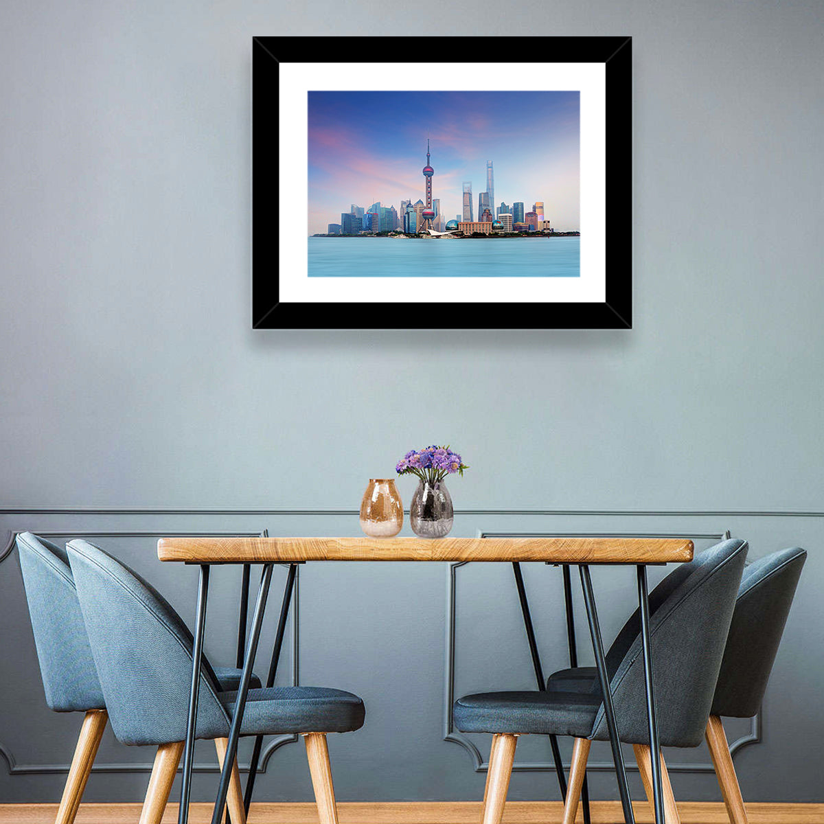Shanghai Lujiazui Skyline Wall Art in a room, landscape