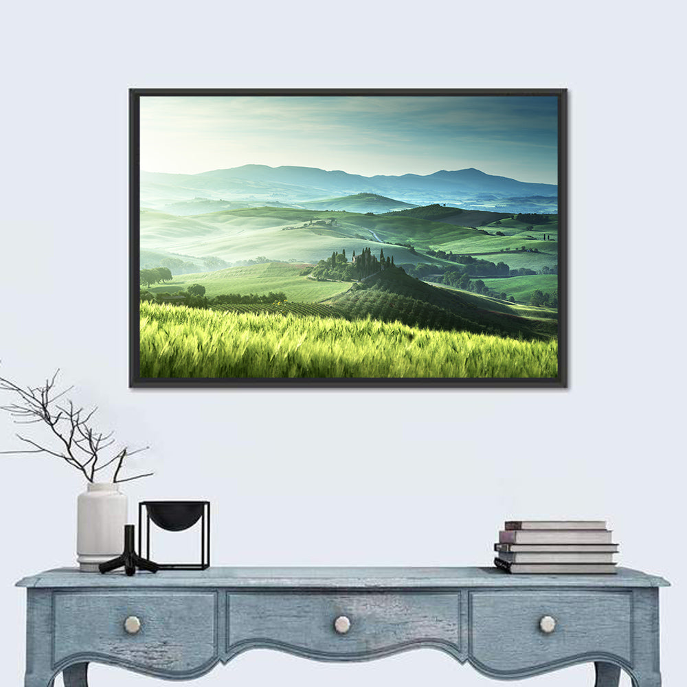 Misty Rolling Hills with Cypresses Wall Art