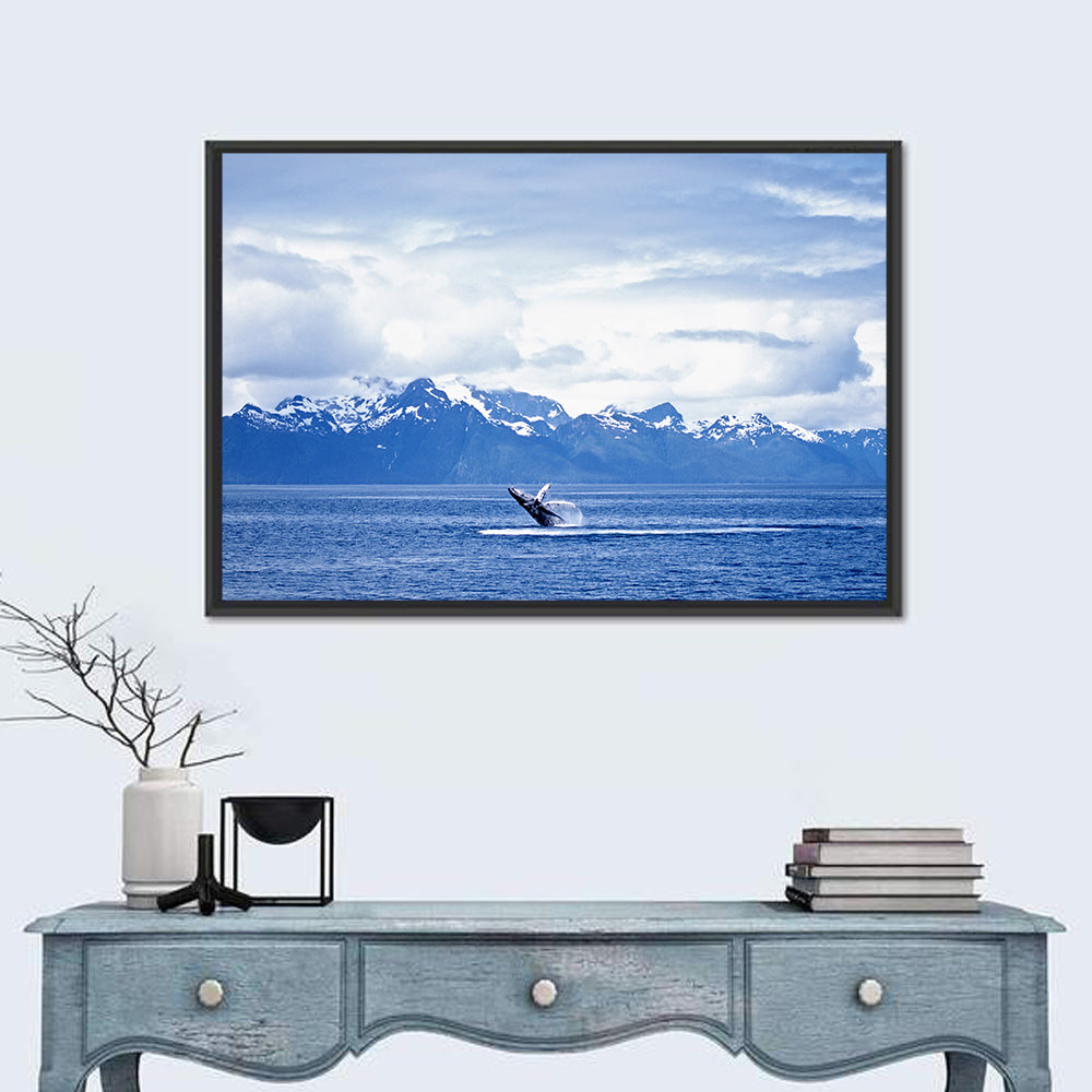 Humpback Whale with Snow Capped Mountains Wall Art